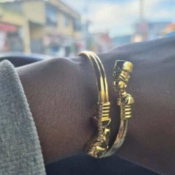 Egyptian Queen Nefertiti Bangles African Gold Bracelet - Picture 3 of 7